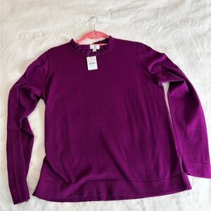 J. Crew Women's Rich Purple Sweatshirt with Ruffled Neckline